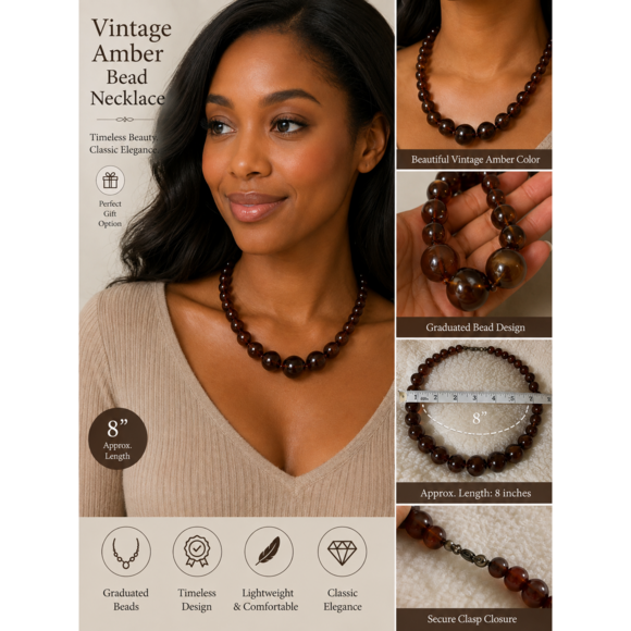 Vintage style Accessories - Vintage style Vintage Amber Bead Necklace in Brown